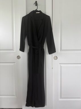 Black Wrap-Front Jumpsuit with Tie Waist